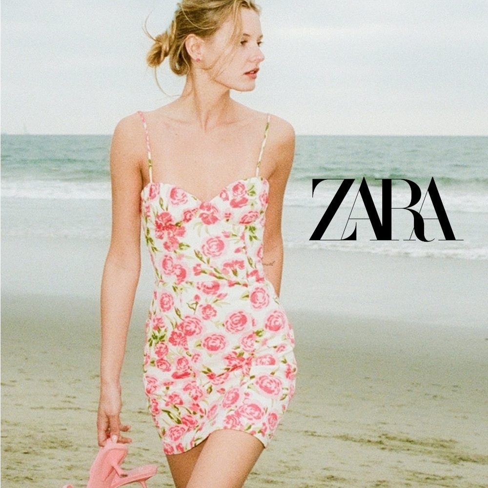 Zara Pink Floral Corset-Style Mini Dress